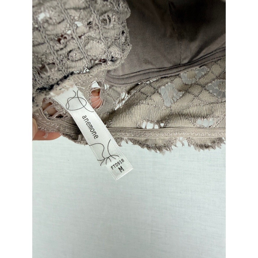 Anemone Floral Lace Bralette Taupe Mauve Smocked Back Strappy Women's Size M - Picture 8 of 8